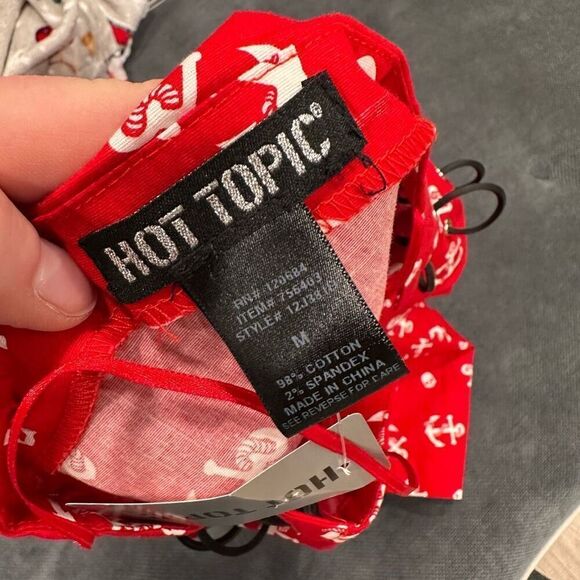 NWT Hot Topic Red Sailor Mini Dress Anchors & Skulls Medium Off Shoulder Lace Up - Picture 13 of 15